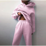 Women's Tracksuit Casual Solid Long Sleeve Hooded Sport Suits Autumn Warm Hoodie Sweatshirts and Long Pant Fleece Two Piece Sets aidase-shop