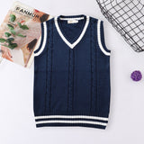 Men's Golf Vest V-Neck 100%cotton Striped Sleeveless Sweater Thick Clothes Autumn Preppy Style Vest Knitted Casual Male Sweaters aidase-shop