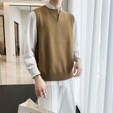 New Men's Sweater Slim Sleeveless Vest Top Autumn Winter Casual Solid Color Waistcoat V Neck Knit Pullover Plus Size M-2XL aidase-shop