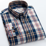 England Style Contrast Casual Checkered Shirts Pocketless Button-down Soft 100% Cotton  Long Sleeve Standard-fit Plaid Shirt aidase-shop