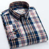 England Style Contrast Casual Checkered Shirts Pocketless Button-down Soft 100% Cotton  Long Sleeve Standard-fit Plaid Shirt aidase-shop