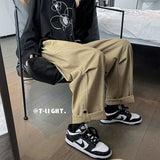 Solid Color Wide Leg Pants Mens Oversized Casual Fashion Streetwear Vintage Male Cargo Pants Straight Loose Trousers aidase-shop