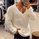 Aidase Mens Casual V-Neck Solid Sweater Autumn Winter Fashion Knitted Pullover Tops For Men 2022 Harajuku Long Sleeve Jumper Streetwear aidase-shop