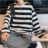 spring Autumn men harajuku Striped Tshirt Long Sleeve O-Neck T-Shirts ulzzang Korean Casual oversized T Shirt Femme black Tops aidase-shop