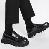 Men Streetwear Fashion Business Casual Thick Platform Genuine Leather Wedding Loafers Shoes Harajuku Korean Man Leather Shoe aidase-shop