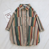 Summer Striped Shirt Men's Fashion Contrast Color Casual Short Sleeve Shirt Men Streetwear Wild Loose Dress Shirts Mens S-2XL aidase-shop