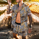 New Men's Hawaiian Print Lapel Short Sleeve Shirt Set Summer Men's Fashion Beach Print Quick-drying Shorts Set Two-piece S-3XL aidase-shop