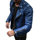 Aidase Plain Lapel Standard Zipper Men's Leather Jacket Red Zipper PU Jacket Coat Long Sleeve Lapel Casual Slim Leather Jacket Coat aidase-shop