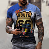 Summer New Route 66 3D Printing Men's Street T-shirt O-neck Short-Sleeved Men's Casual Oversized T-shirt Top XXS-6XL Black aidase-shop