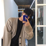 Aidase Solid Cardigan Knitted Men Simple Basic Loose Students Daily Trendy Ulzzang Outwear Autumn Leisure Males Sweaters Couple Popular aidase-shop