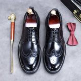 Handmade Leather Shoes Men Summer New Brogue Carved Business Dress Shoe Mens Black Casual Increase British Lace-Up Oxfrods aidase-shop