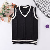 Men's Golf Vest V-Neck 100%cotton Striped Sleeveless Sweater Thick Clothes Autumn Preppy Style Vest Knitted Casual Male Sweaters aidase-shop