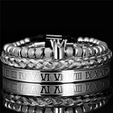 Aidase  Luxury Roman Royal Crown Charm Bracelet Men Stainless Steel Geometry Pulseiras Men Open Adjustable Bracelets Couple Jewelry Gift aidase-shop