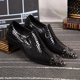 Summer business dress men's shoes black snake embossed Genuine leather shoes dragon head pointed party Trend wedding shoes aidase-shop