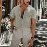 Aidase Summer Fashion Short Sleeve Solid Loose Shirts For Men Buttons Turn-down Collar Shirts Men Cardigan Tops 2022 Casual Streetwear aidase-shop