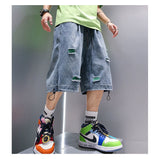 Black Baggy Short Jeans Men Denim Shorts Blue Ripped Jeans for Men Summer Japanese Hip Hop Jeans Streetwear Harajuku aidase-shop