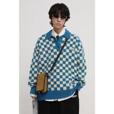 Aidase   Plaid Sweaters Men Retro Chic Oversize V-neck Long Sleeve Knitted Sweaters Outerwear Harajuku High Street Couple Pllover aidase-shop