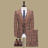 Aidase Spring Autumn New Suit Men Three Pieces Plaid British Korean Version Slim Business Casual Suit Leisure Wedding Drop Ship aidase-shop