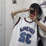 Shirt Basketball uniform two-piece student summer Korean retro all-match t-shirt loose O-neck letters sleeveless vest cool lover aidase-shop