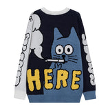 Aidase Men Sweater Cartoon Funny Cat Print O-Nec Pullover Sweaters Men Soft Slim Casual High Street Fashion Autumn Streetwear aidase-shop