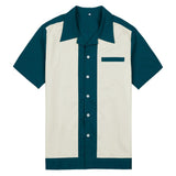 Men Casual Shirt ST111 Cotton Short Sleeve Grey Blue Green Vintage Rock Bowling Shirt 50s Male Clothing aidase-shop