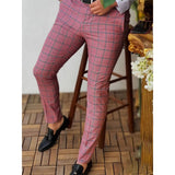 Aidase 2022 Spring Autumn Mid Waist Slim Trousers Casual Striped Plaid Printed Mens Pants Fashion Business Pencil Pants Men Streetwear aidase-shop