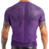 Mens Sexy Mesh See-Through Shirts Short Sleeve Nightclub Clubwear  Sheer Tank Vest  Tops Shirt Costume Fish Net t-Shirt aidase-shop