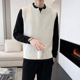 New Men's Sweater Slim Sleeveless Vest Top Autumn Winter Casual Solid Color Waistcoat V Neck Knit Pullover Plus Size M-2XL aidase-shop