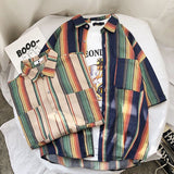 Summer Striped Shirt Men's Fashion Contrast Color Casual Short Sleeve Shirt Men Streetwear Wild Loose Dress Shirts Mens S-2XL aidase-shop