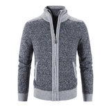 Men Sweater Coat Zipper Stand Collar Patchwork Color Autumn Winter Warm Thickened Male Knitted Outwear aidase-shop