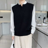 New Men's Sweater Slim Sleeveless Vest Top Autumn Winter Casual Solid Color Waistcoat V Neck Knit Pullover Plus Size M-2XL aidase-shop