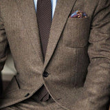 Aidase Brown Herringbone Tweed Casual Men Suits for Winter 2 Piece Wedding Groomsmen Tuxedo Male Set Jacket with Pants New Fashion aidase-shop