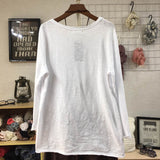 Aidase  Cotton100% Pocket Women T-shirts  Summer Vintage O-neck Long-sleeved Loose Lady Elegant Pulls Tops Tees Top Quality aidase-shop