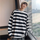 spring Autumn men harajuku Striped Tshirt Long Sleeve O-Neck T-Shirts ulzzang Korean Casual oversized T Shirt Femme black Tops aidase-shop