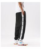 new men hip hop pants side buttons men's elastic waist loose style men joggers trousers aidase-shop