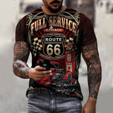 Summer New Route 66 3D Printing Men's Street T-shirt O-neck Short-Sleeved Men's Casual Oversized T-shirt Top XXS-6XL Black aidase-shop