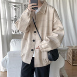 Aidase 2021 New Men's Jacket Oversize Plaid Coat Single Breasted Turn-down Collar Vintage Checkered Windbreaker Clothing Tops Man Khaki aidase-shop