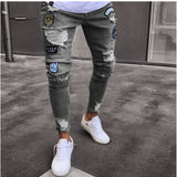 Aidase  Men Stretchy Ripped Skinny Biker Embroidery Cartoon Print Jeans Destroyed Hole Slim Fit Denim High Quality Hip Hop Black Jeans aidase-shop