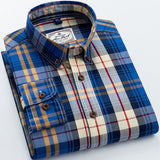 England Style Contrast Casual Checkered Shirts Pocketless Button-down Soft 100% Cotton  Long Sleeve Standard-fit Plaid Shirt aidase-shop