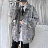 Aidase 2021 New Men's Jacket Oversize Plaid Coat Single Breasted Turn-down Collar Vintage Checkered Windbreaker Clothing Tops Man Khaki aidase-shop