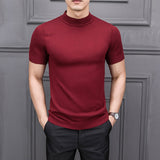 Men's Cotton T-shirt Sweater Half Turtleneck Solid Suck Sweat High Quality De Yq Clothing Knitted Casual Short Sleeve Pullover aidase-shop