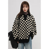 Aidase Plaid Sweaters Men Retro Chic Oversize V-neck Long Sleeve Knitted Sweaters Outerwear Harajuku High Street Couple Pllover aidase-shop