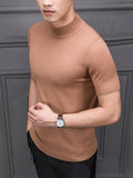 Men's Cotton T-shirt Sweater Half Turtleneck Solid Suck Sweat High Quality De Yq Clothing Knitted Casual Short Sleeve Pullover aidase-shop