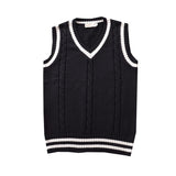 Men's Golf Vest V-Neck 100%cotton Striped Sleeveless Sweater Thick Clothes Autumn Preppy Style Vest Knitted Casual Male Sweaters aidase-shop