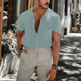 Aidase Summer Fashion Short Sleeve Solid Loose Shirts For Men Buttons Turn-down Collar Shirts Men Cardigan Tops 2022 Casual Streetwear aidase-shop