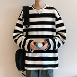 spring Autumn men harajuku Striped Tshirt Long Sleeve O-Neck T-Shirts ulzzang Korean Casual oversized T Shirt Femme black Tops