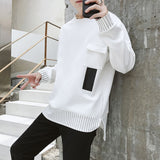 Aidase Spring and Autumn New Korean-Style  Long-Sleeved Men's Loose  Front Short Back Long round Collar Top aidase-shop