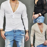 Fashion Men's Casual V-Neck Long Sleeve Shirts Slim Fit T-Shirt Tops Casual Tee aidase-shop