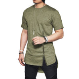 Streetwear Fashion Slim Summer Asymmetrical Men Short Sleeve zipper tshirt Fashion Hip-Hop Curved hem Cotton Men's T-shirts aidase-shop