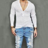 Fashion Men's Casual V-Neck Long Sleeve Shirts Slim Fit T-Shirt Tops Casual Tee aidase-shop